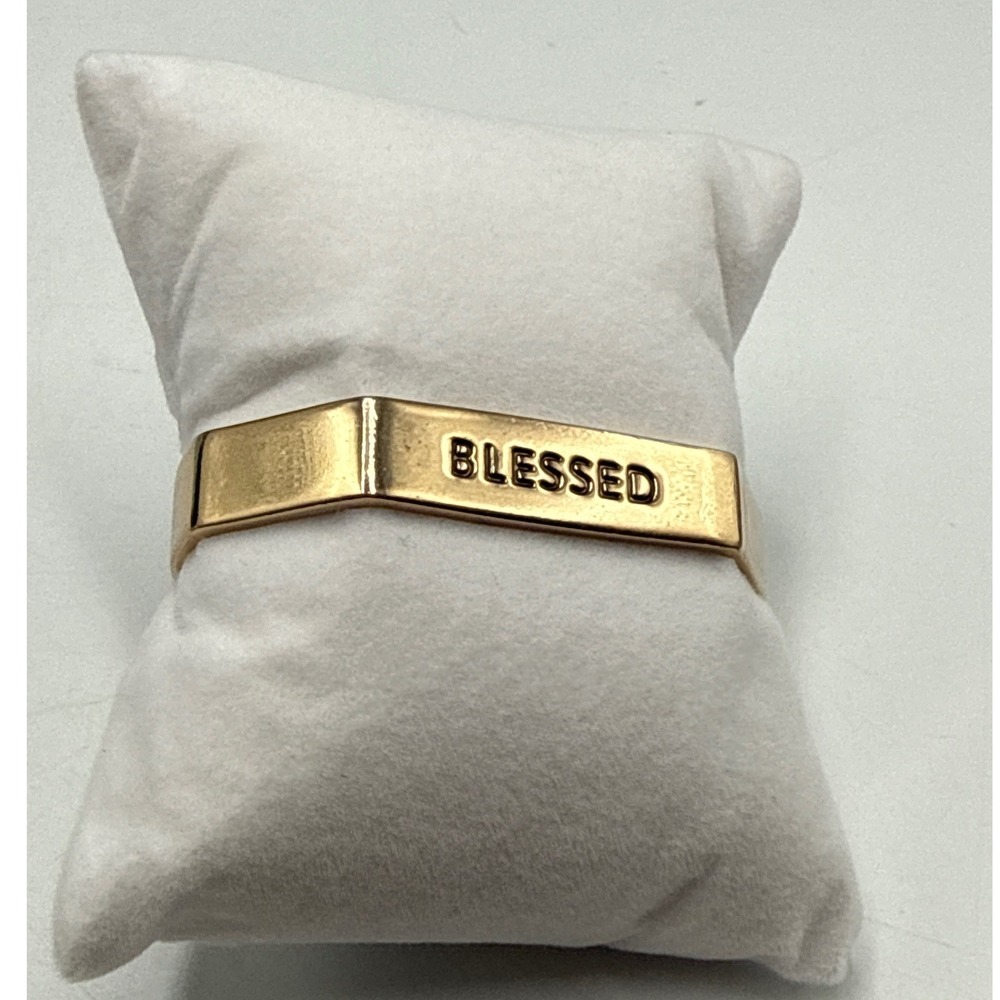 Blessed Gold Tone‎ Bar Cuff Bracelet Toggle Clasp Inspirational Jewelry 7 Inch